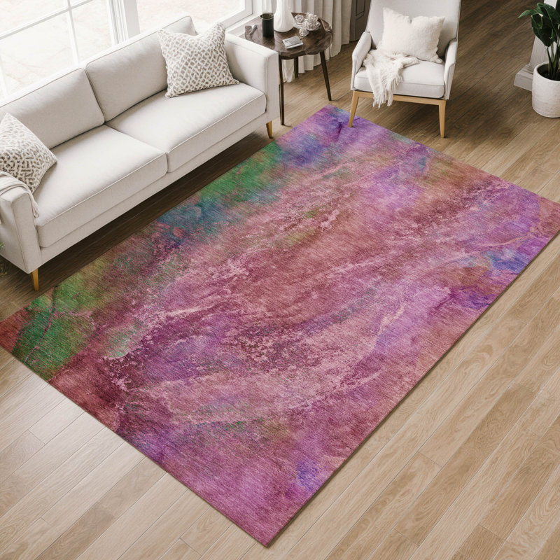 Tapis abstrait intérieur / extérieur lavable à la machine Emelia ACN2308, Rectangle 10 pi x 14 pi