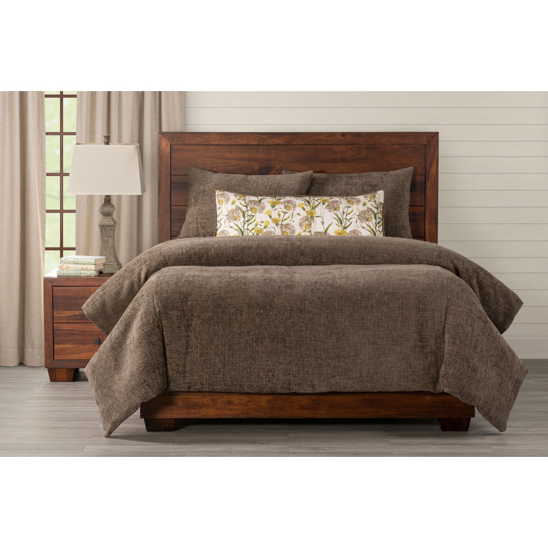 Brown Chenille Reversible Duvet Cover & Insert Set, King Duvet Cover + 2 Shams + 1 Pillow