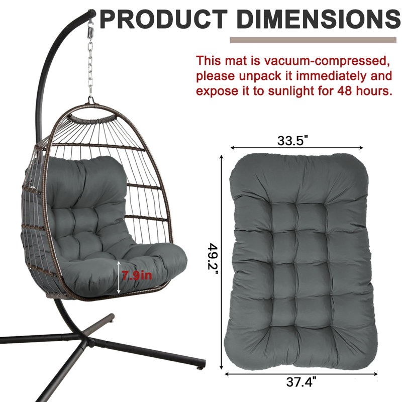 Egg Chair Cushion Replacement, 7.8in Thick Outdoor Hanging Chair Cushion, Waterproof Hammock Swing Cushion, Gray