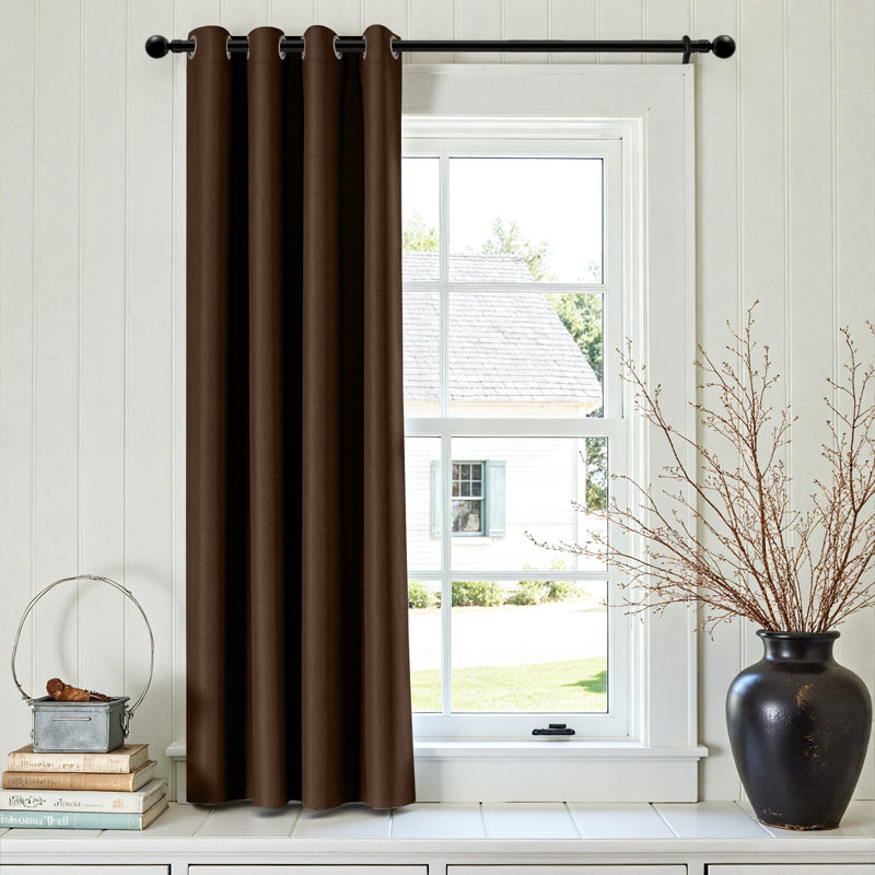 Grommet Room Darkening Linen Textured Curtain, Brown, 50" W x 72" L