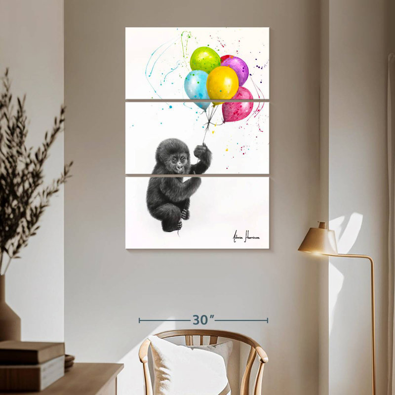 Bébé gorille et les ballons Brampt, H 65 po x l 42 po