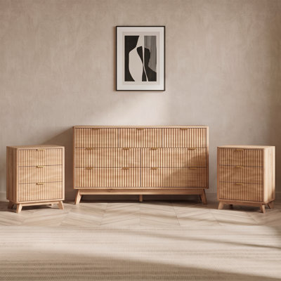 3-Piece Bedroom Set, One 7-Drawer Dresser and Two 3-Drawer Nightstands