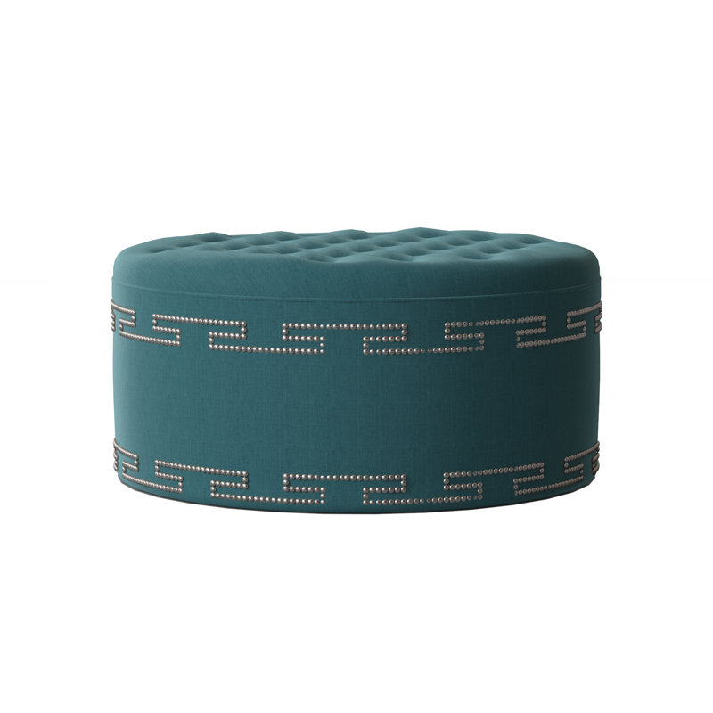 Elle Round Ottoman, Savona Fuchsia, Shiny Nickel