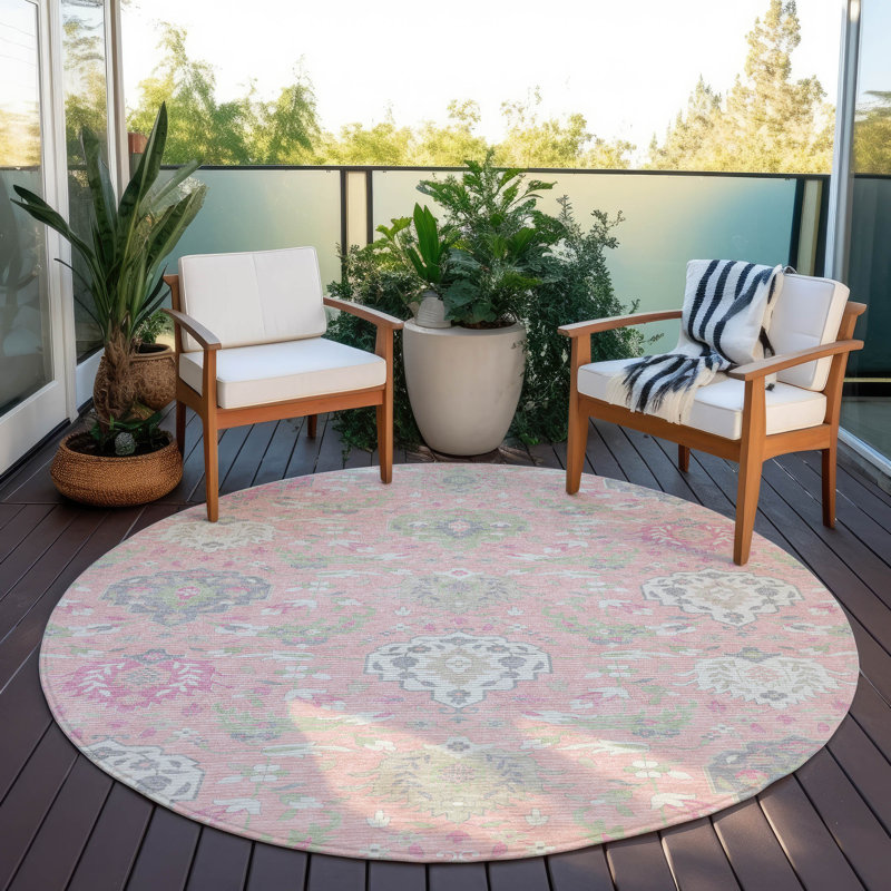 Tapis intérieur / extérieur rose Ilyara , 8 pi x 8 pi