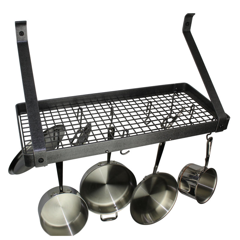 Gourmet Handcrafted Flared Arm Deep Bookshelf Wall Mounted Pot Rack, 17'' H x 36'' W x 13'' D