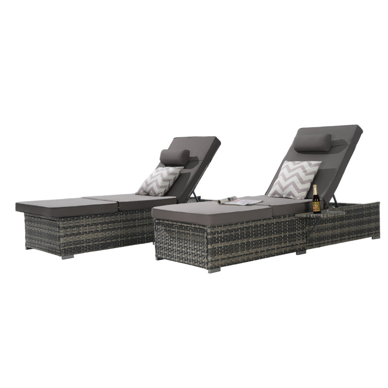 Ensemble de chaises longues d'extérieur inclinables avec table et coussins - ensemble de 2 , Gris