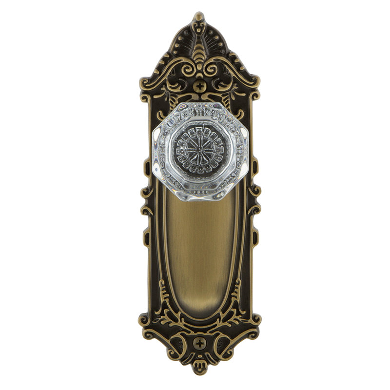 Plaque victorienne avec bouton de porte Waldorf, Laiton antique, 2 3/8 po