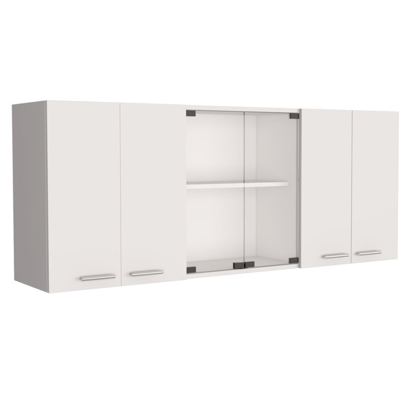 59 in. W x 12.4 in. D x 23.6 in. H Black Wood Ready to Assemble Wall Kitchen Cabinet with Center Glass Doors