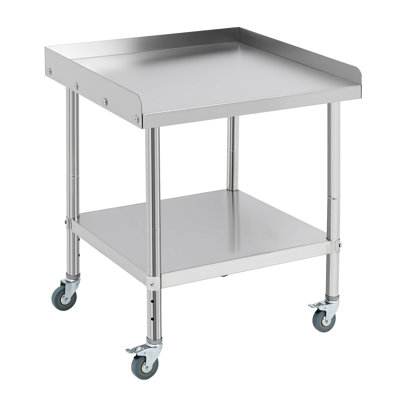 Table de préparation 28 po x 24 po en acier inoxydable avec roulettes verrouillables, chariot utilitaire à hauteur réglable pour cuisine commerciale