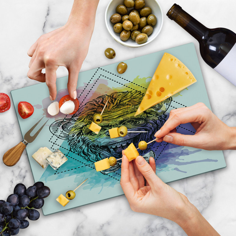 Ambesonne Monkey Cutting Board Large Size Funny Geometric Multicolor