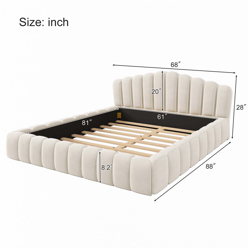 Structure de lit en velours pour grand lit, Beige