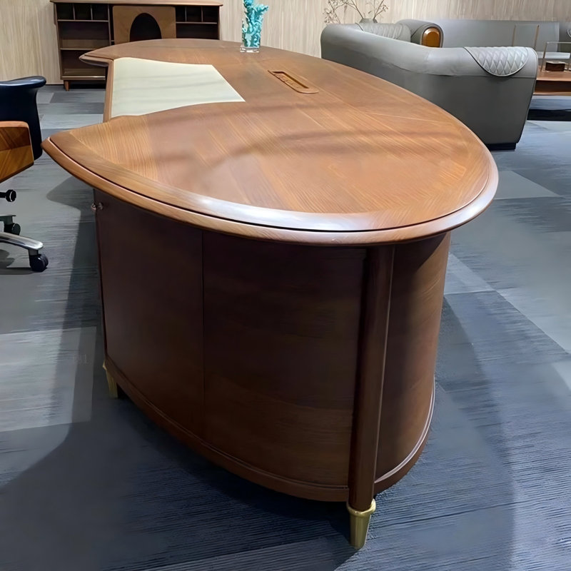 94.49"Modern Curved Solid Wood Ash Executive Desk