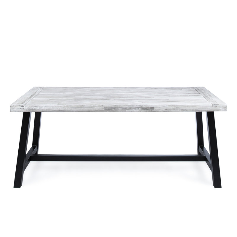 Grey Sandblast Wood Outdoor Dining Table With Black Rustic Iron Frame, Stable Metal Structure, 29.5H X 70W 34.63D Inches, 300Lbs Weight Limit Slat Paneling, Long - Lasting Material, Load Bearing