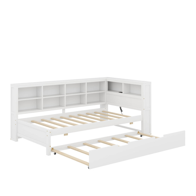Twin Size Daybed With Trundle, Shelf And USB, White