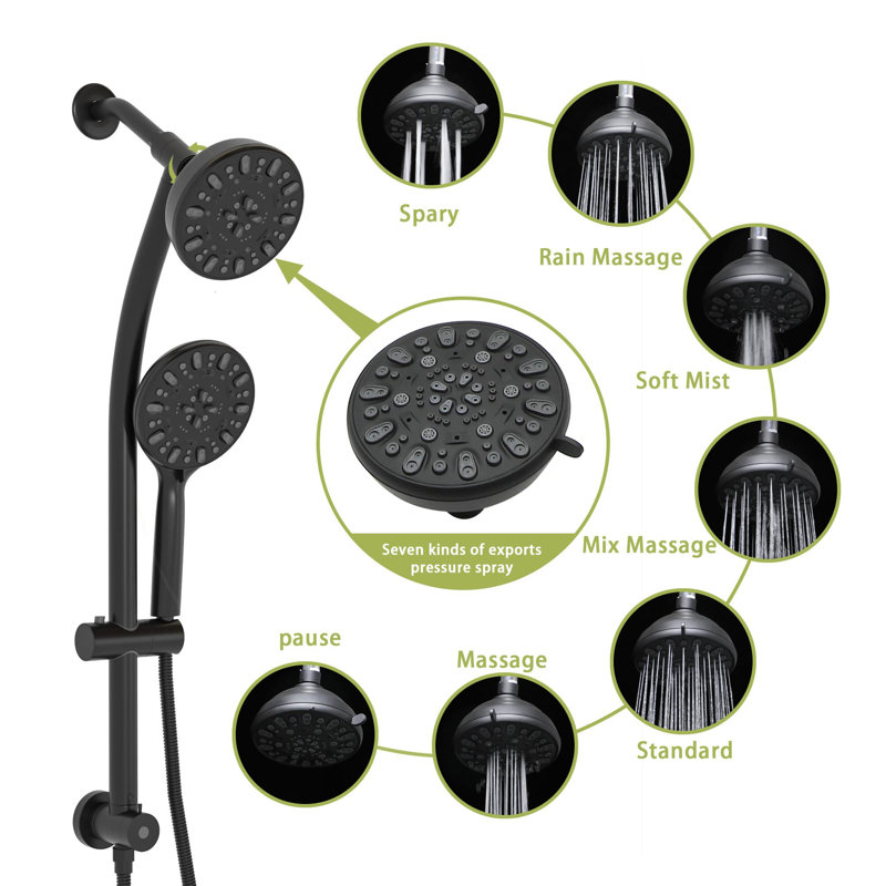 Pomme de douche double multifonctionnelle, Noir mat