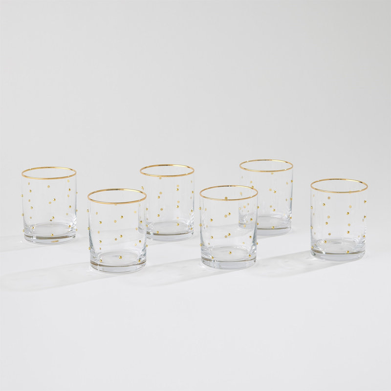 S/6 Celebration DOF Glasses-Clear W/Gold Dots