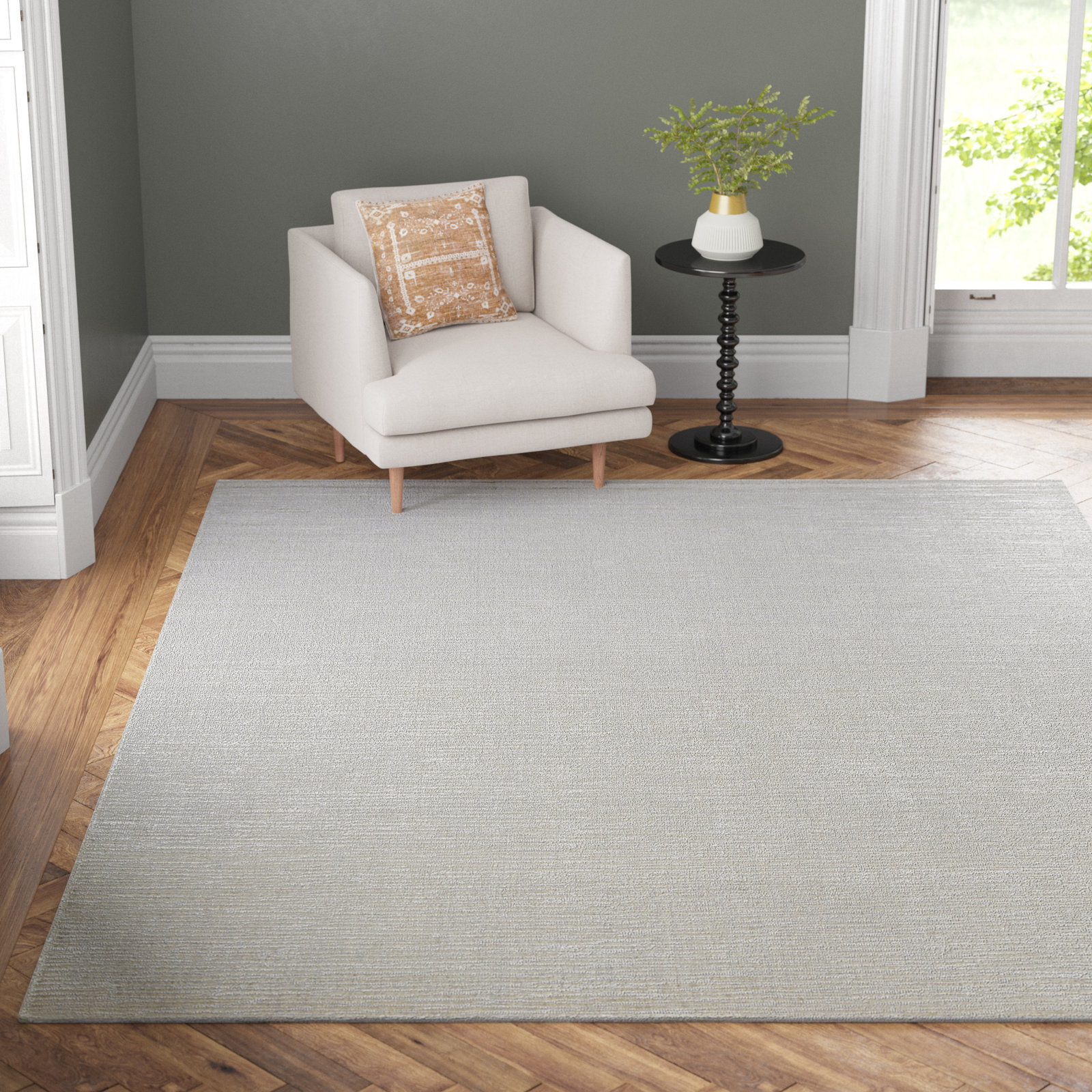 Elba Gray White Hand-Loomed Rug, Rectangle 4' x 6'
