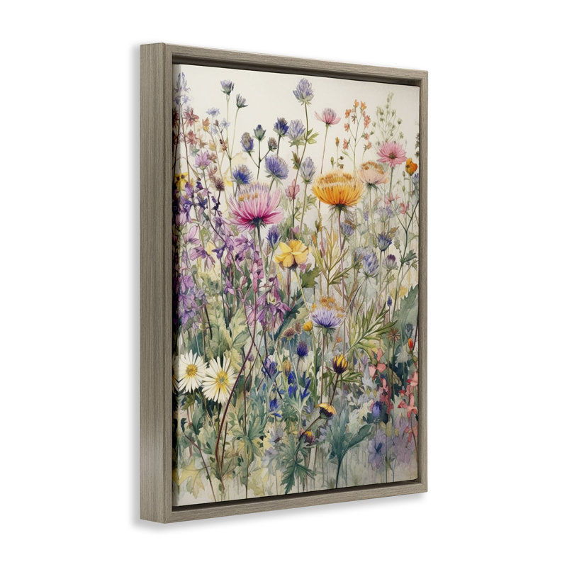 "Mixed Wild Flowers", art mural encadré par Ryley, H 21 po x l 17 po, Cadre flottant orme Montalcino