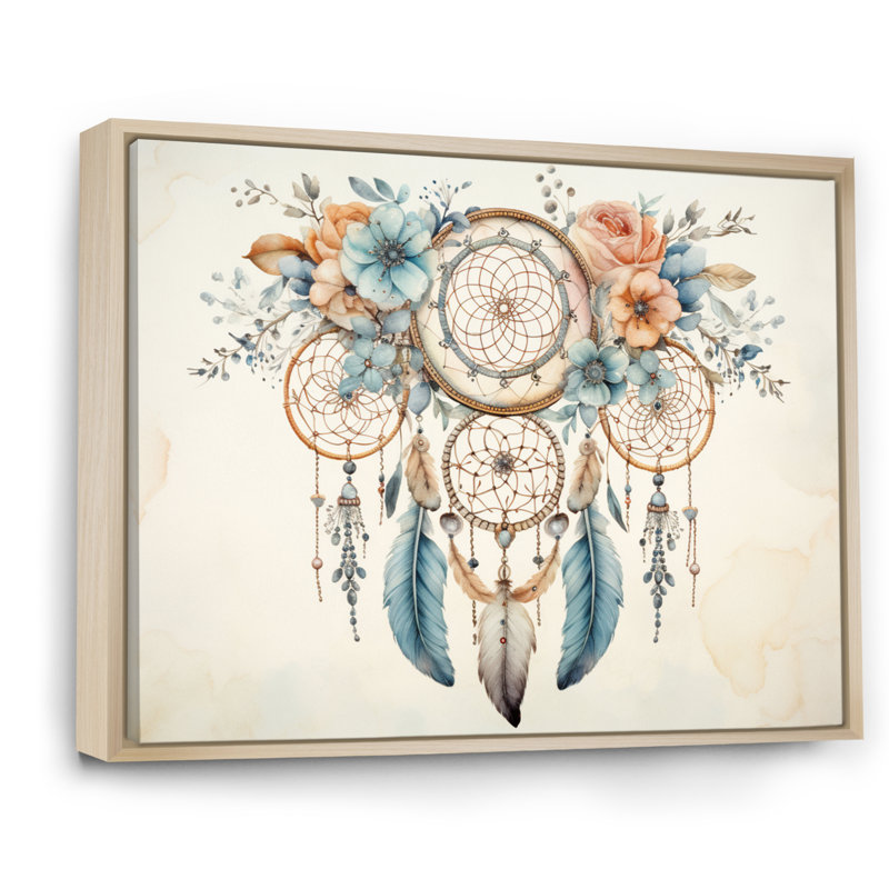 Teal Dreamcatcher Vintage Whispers - impressions sur toile, H 16 po x l 32 po x P 1 po, Cadre flottant érable