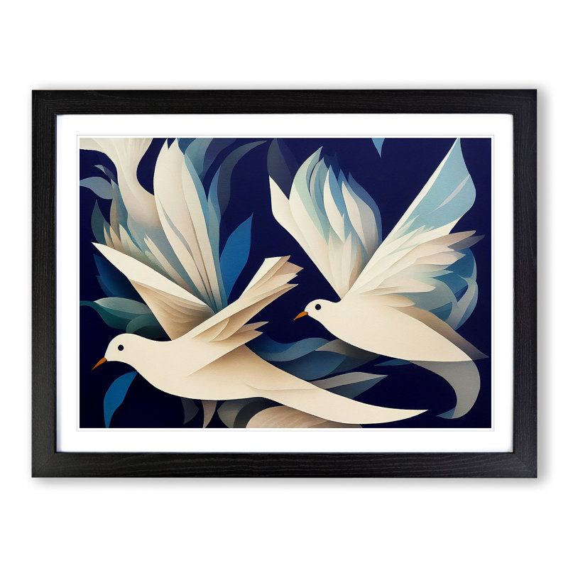 Handsome Dove Birds - Single Picture Frame Painting, Black, 34cm H x 46cm W x 2cm D