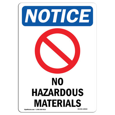 No Hazardous Materials Aluminum Sign 12 x 18