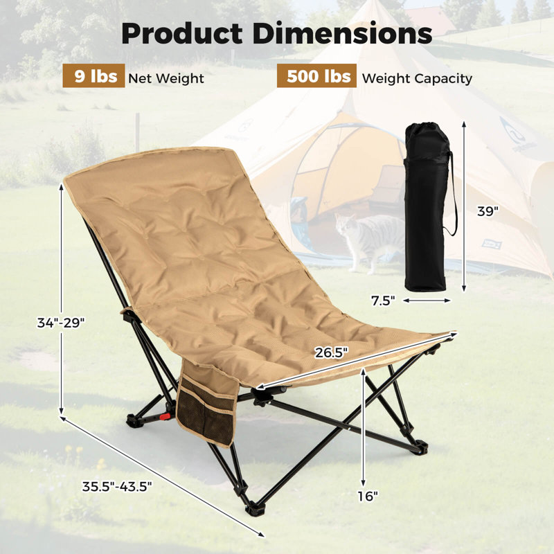 1 PCS Portable Folding Camping Chair with 500 LBS Support Side Pocket and Carry Bag, 1