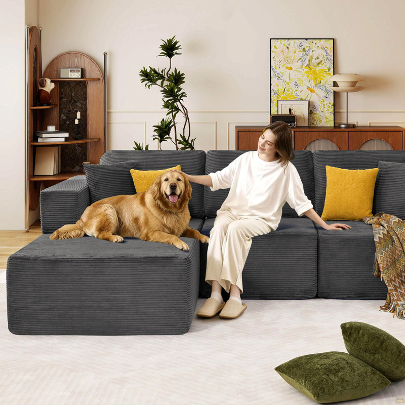 Canapé modulaire 109 po Cloud, canapé modulaire désossé avec méridienne en L, canapé en velours côtelé à assise profonde, aucun assemblage requis, canapé modulaire rembourré moderne