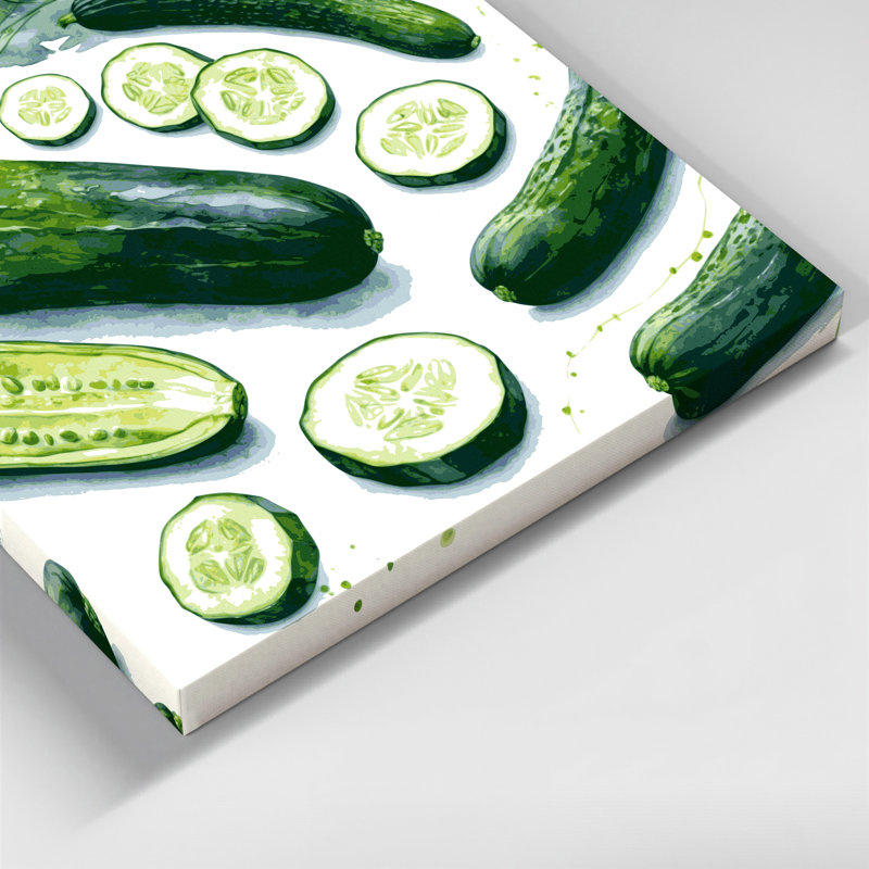 Art mural sur toile, légumes et concombre anglais beige, H 12 po x l 12 po
