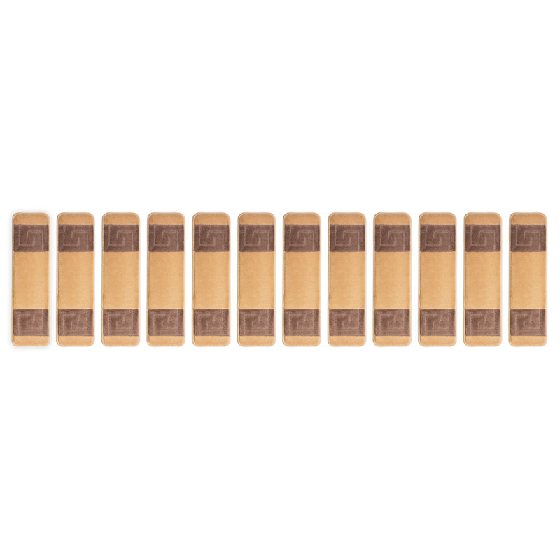 Tapis d'escalier géométrique à bordure moyenne lavable à la machine, Beige, 12 Pieces Included