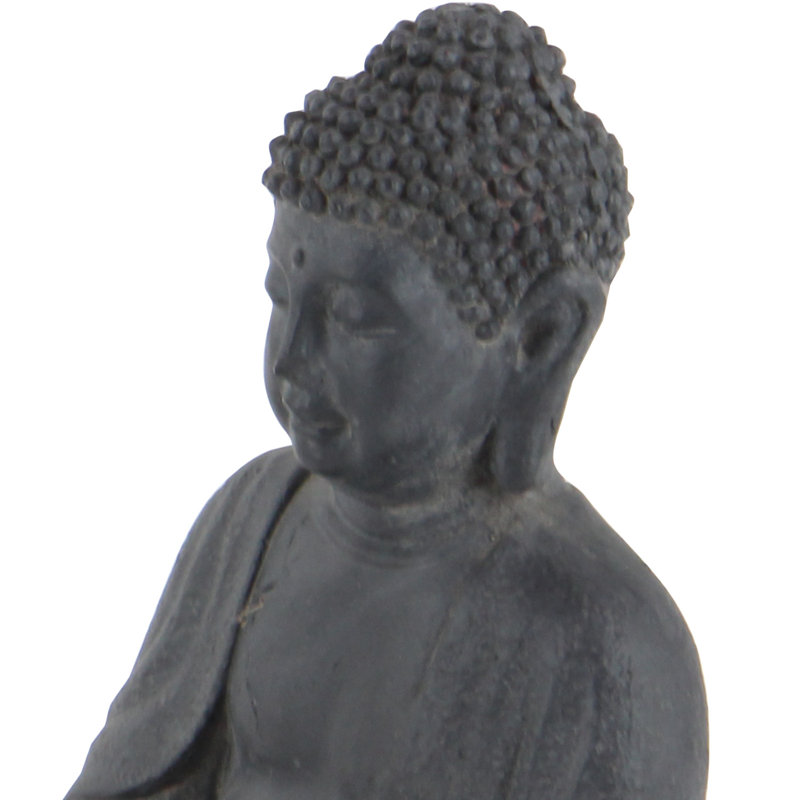 Ceramic Meditating Buddha Decorative Sculpture with Engraved Carvings and Relief Detailing, Black, 12" H x 7" W x 8" D