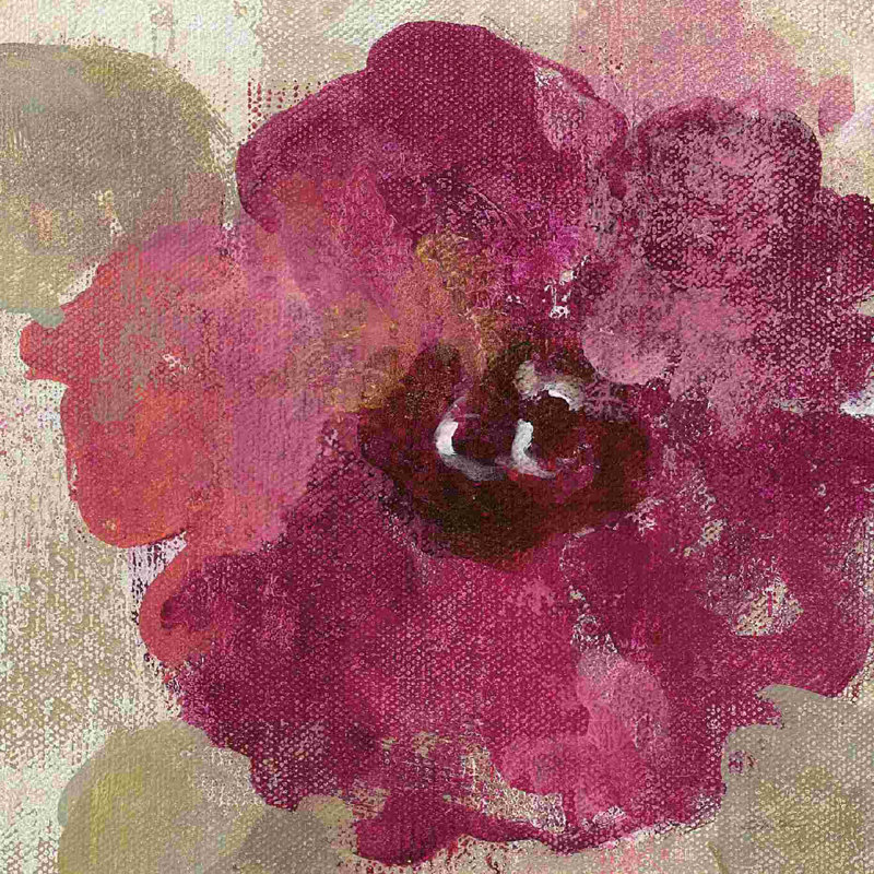 Élégante fresque florale fleur dorée III rose, H 36 po x l 36 po