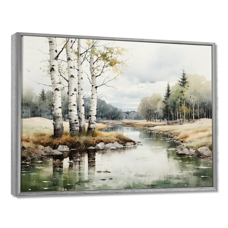Birch Woods Birch Haven - Art mural de bouleau, H 34 po x l 44 po x P 1,5 po, Encadrement argenté