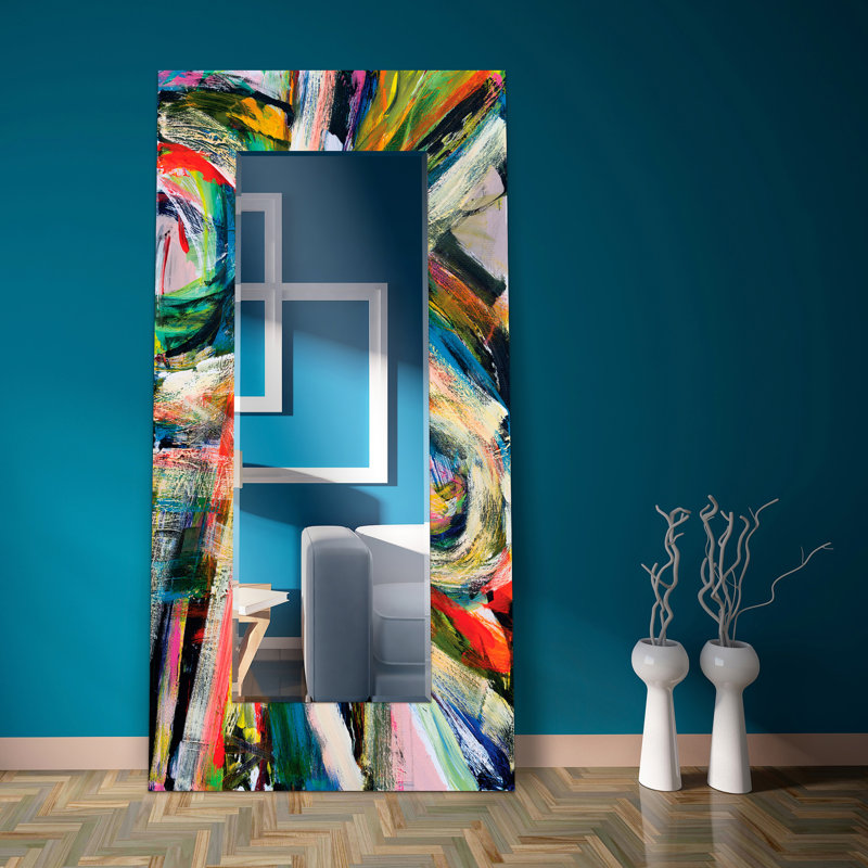 Rock Star I Rectangular Beveled Mirror on Free Floating Printed Tempered Art Glass, 72" x 36"