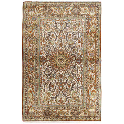 Kashmir One-of-a-Kind Rectangle 4'6" X 6'9" 1950s Wool Area Rug in Celadon/Beige
