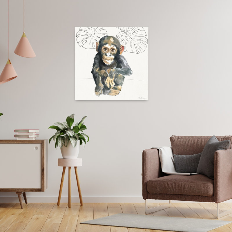 Doux animaux, art animalier singe contemporain, H 24 po x l 24 po