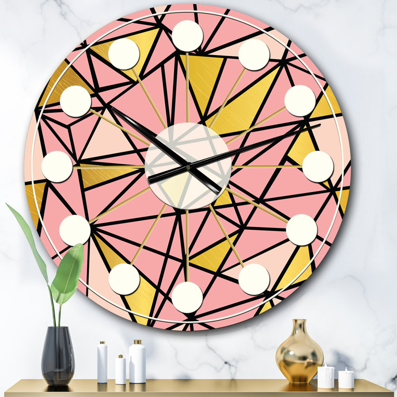 Triangulaire or Design II - horloge murale moderne Mid-Century, Surdimensionné