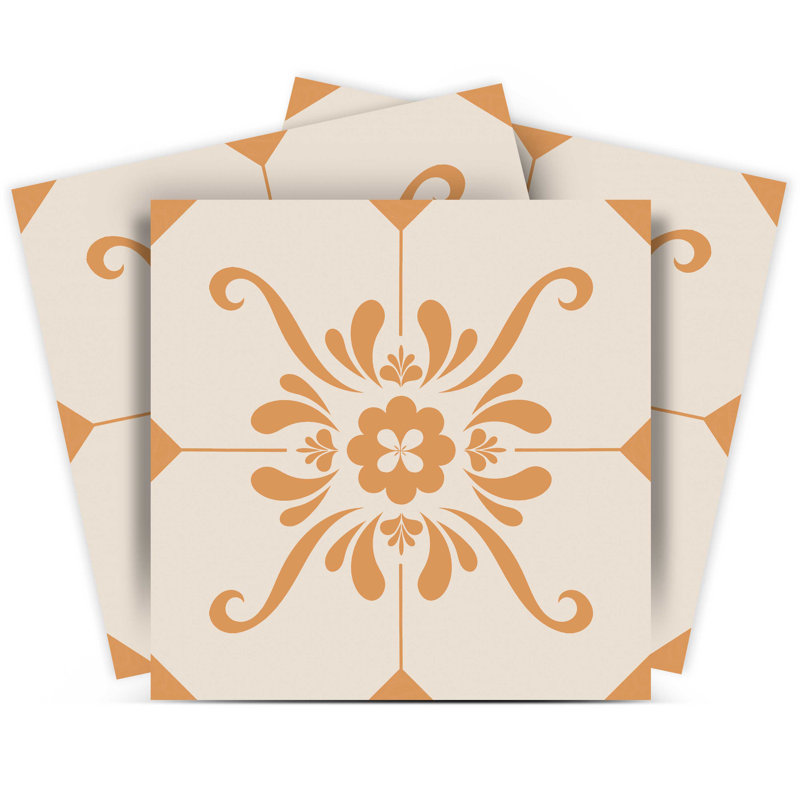 Carreau de mosaïque en vinyle auto-adhésif, Crème / orange, L 12 po x L 12 po