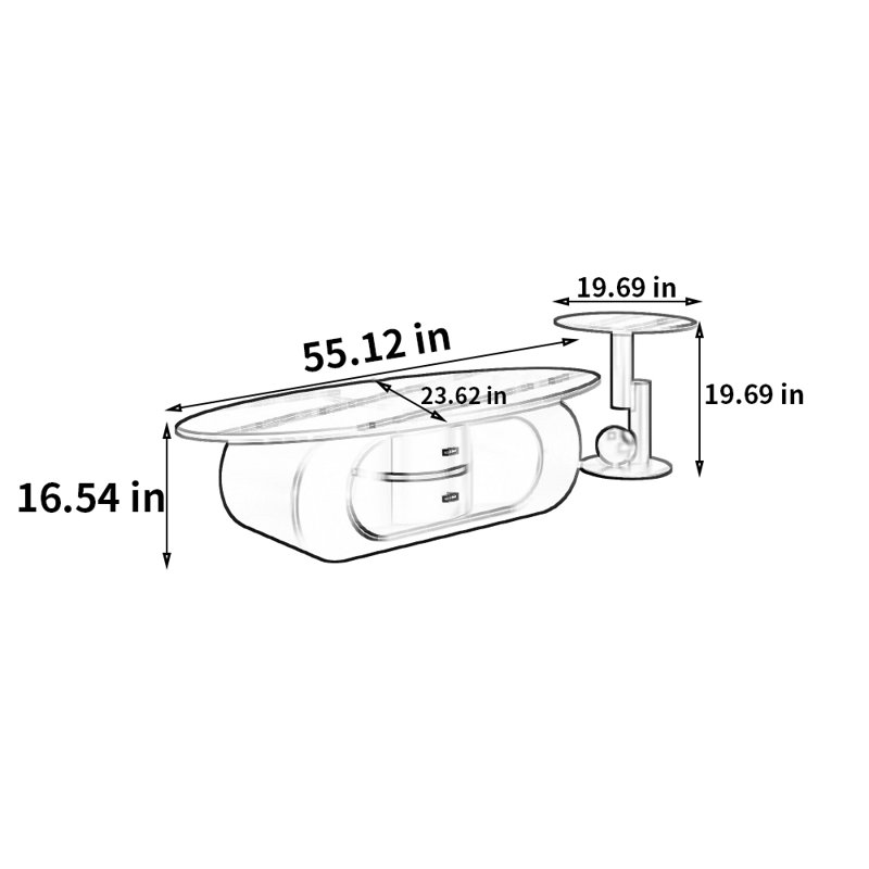 Ensemble de tables basses Light Luxury, H 19,69 po x L 74,8 po x P 23,62 po