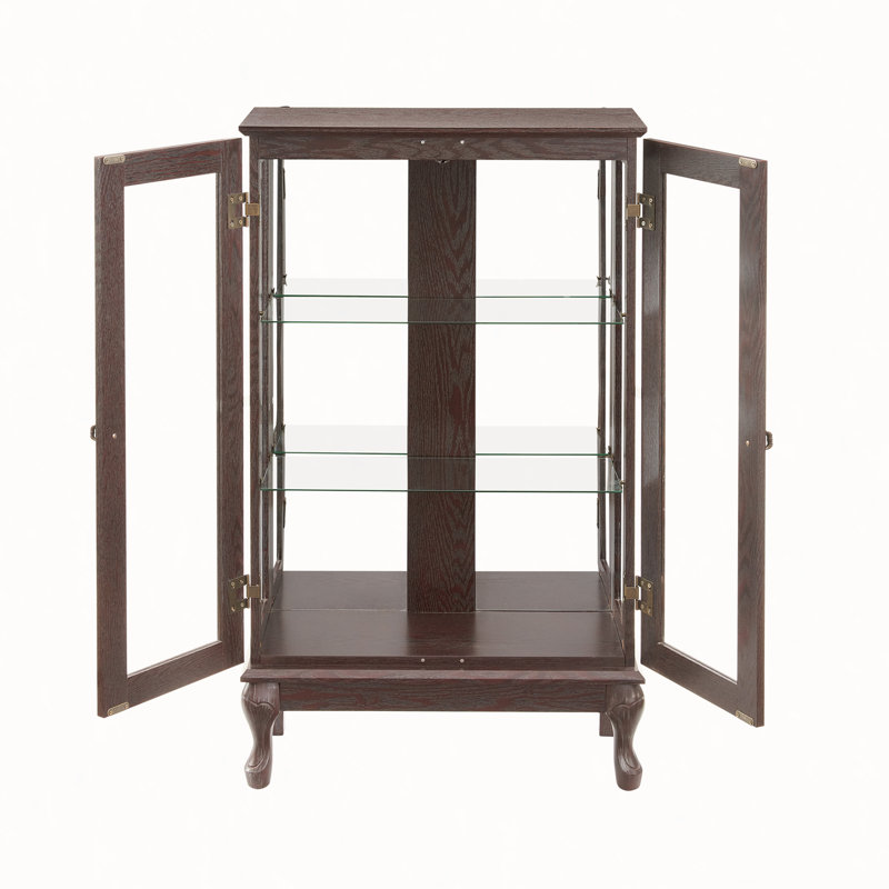 Elegant Curio Cabinet With Glass Doors, Mirrored Back, And Adjustable Shelves For Home And Office Display, Dark Brown, Yes