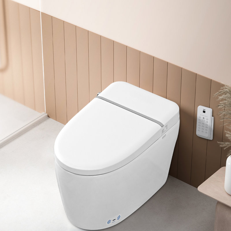 Smart Toilet Bidet With Heated Seat, Night , Self-Cleaning Nozzle, Power Outage Flushing, Side Knob Flush, Soft Close Foot Sensor Flip Silent Slow Down,