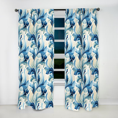 Blue And White Seaside Ikat Bliss - Vintage Velvet Curtain - Room Darkening - 1 Panel