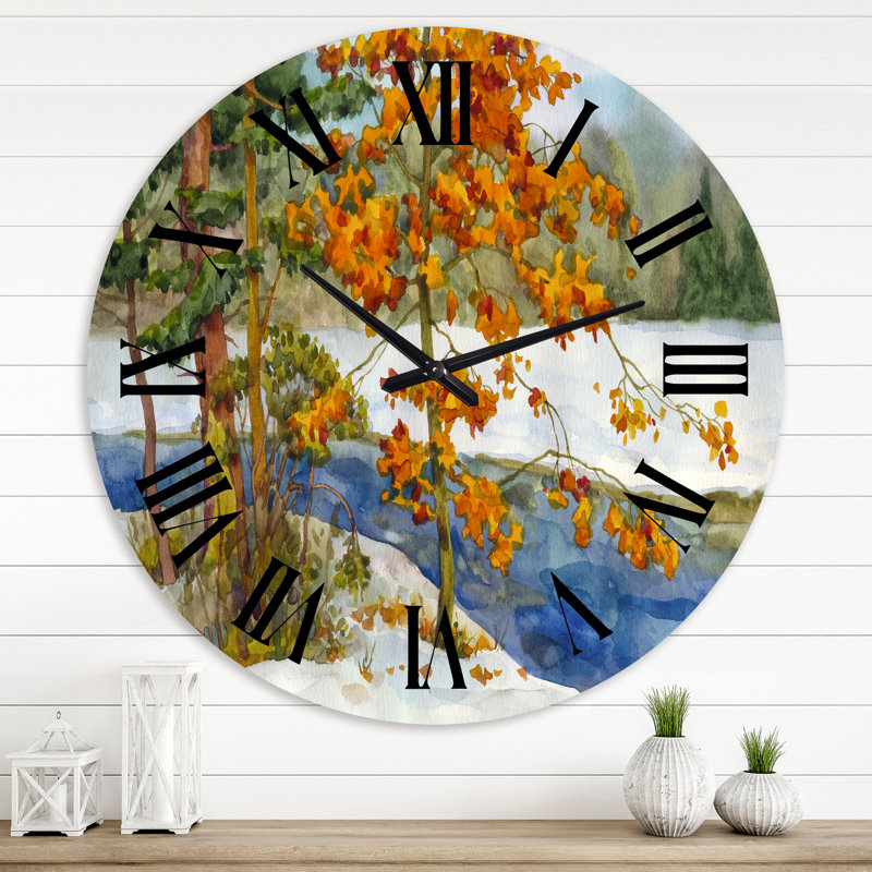 Horloge murale Stream In The Winter Forest I - Lake House, Grand