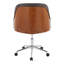 Chaise de bureau en métal chromé, bois de noyer et similicuir brun-133404225-133404229
