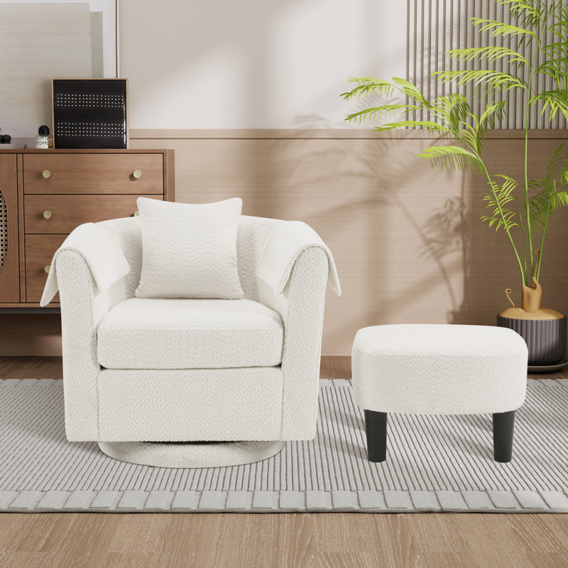 Fauteuil d'appoint pivotant avec repose-pieds en chenille, Blanc