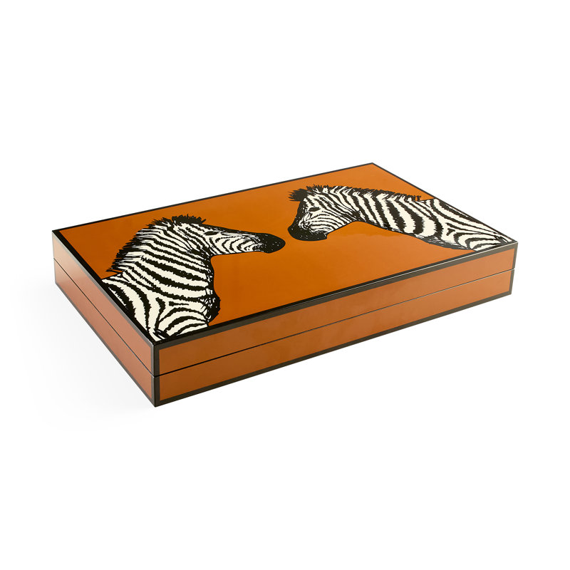 Cognac and Black Zebra Lacquer Backgammon Set