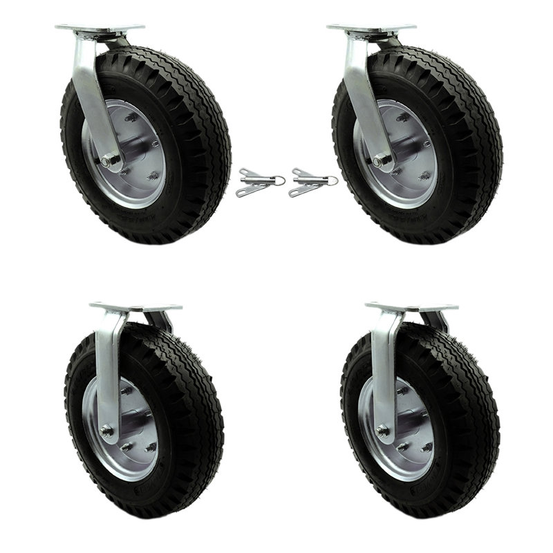 Ensemble de roulettes pneumatiques 2 roulettes pivotantes avec 2 verrous pivotants
