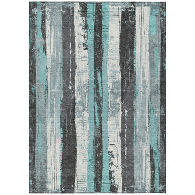 Tapis bleu sarcelle lavable à la machine intérieur / extérieur Xhevrie