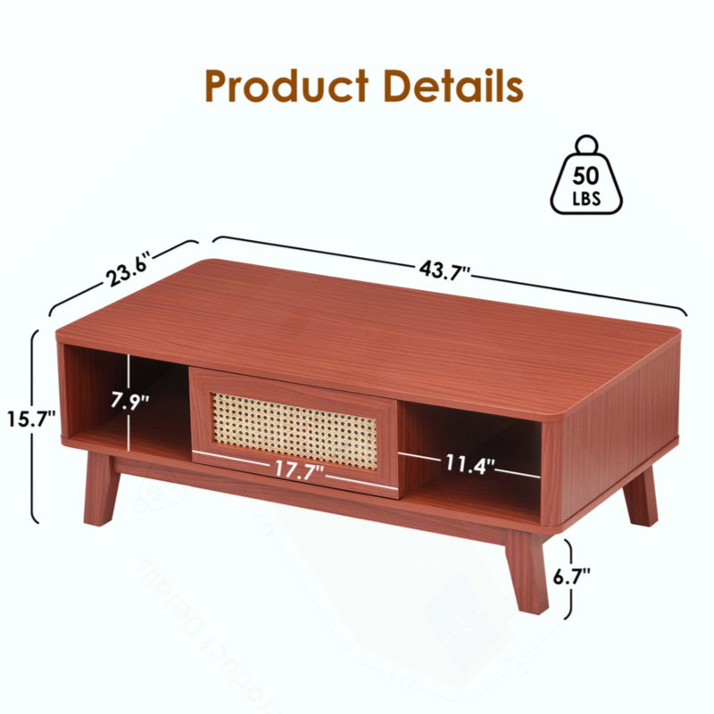 Toulouse Single Coffee Table, Cherry