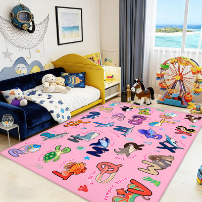 Tapis pour salle de jeux, tapis éducatif ABC 5 pi x 7 pi, tapis pour animaux marins antidérapant doux et lavable à la machine
