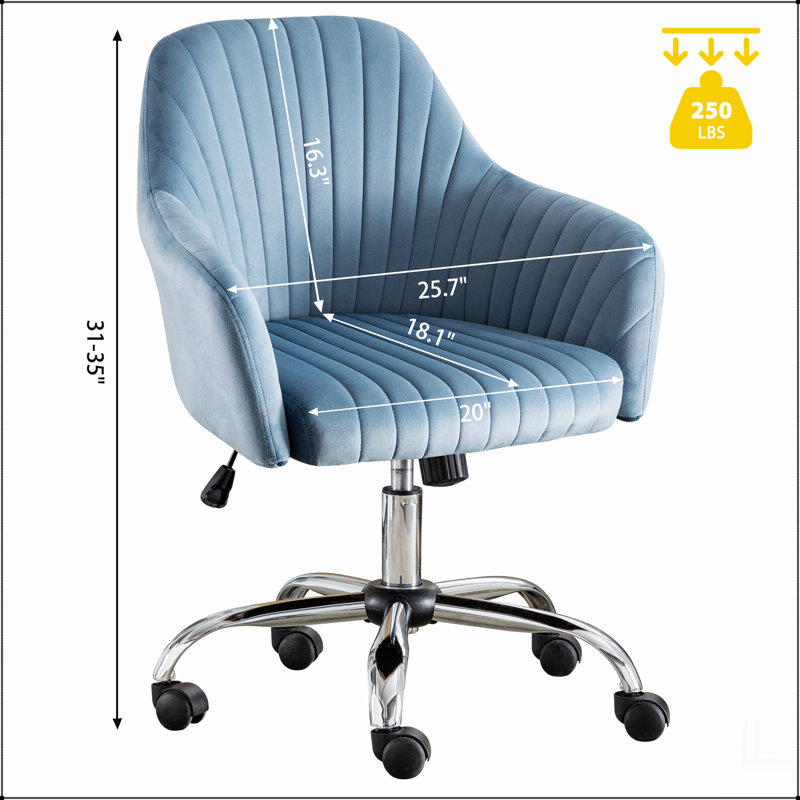 Chaise de bureau moderne, hauteur réglable, roulettes, Bleu clair
